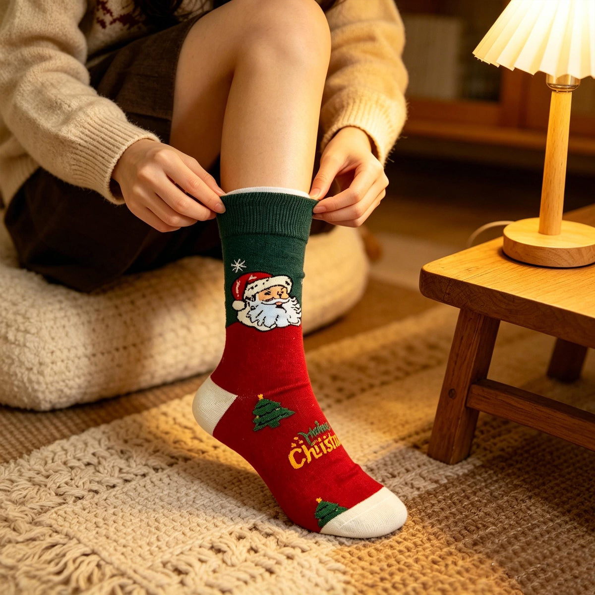 Personalized Christmas Crew Socks, Custom Name Red and Green Holiday Gift by AnnieColors, view 4