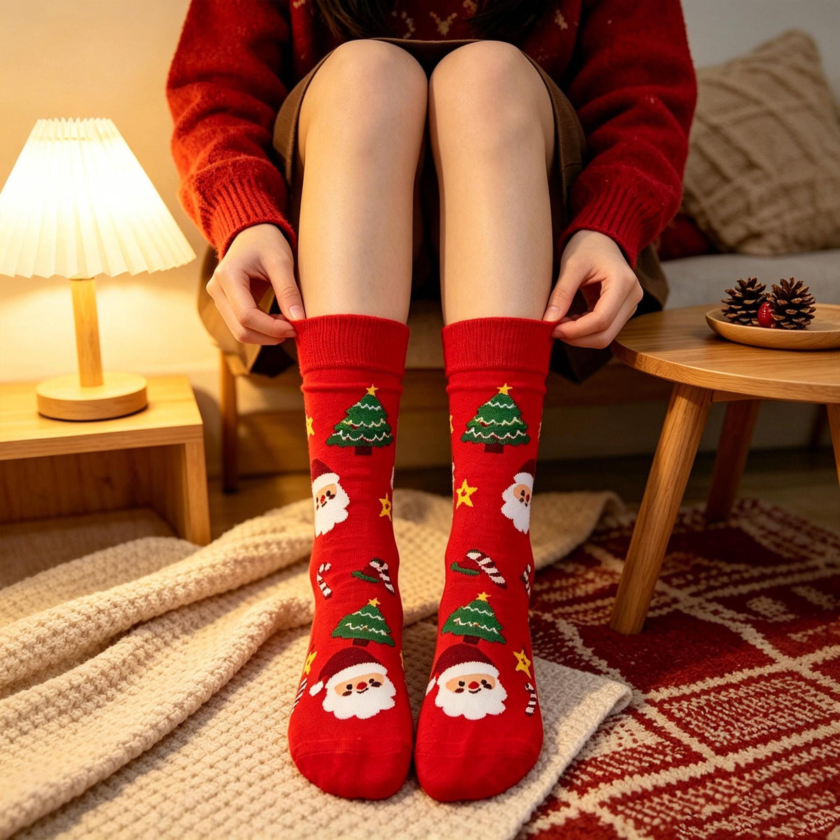 Personalized Christmas Crew Socks, Custom Name Red and Green Holiday Gift by AnnieColors, view 3