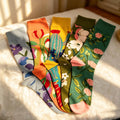 Personalized Artistic Garden Crew Socks, Floral Botanical Jacquard Knit Socks, Nature Inspired Socks by AnnieColors