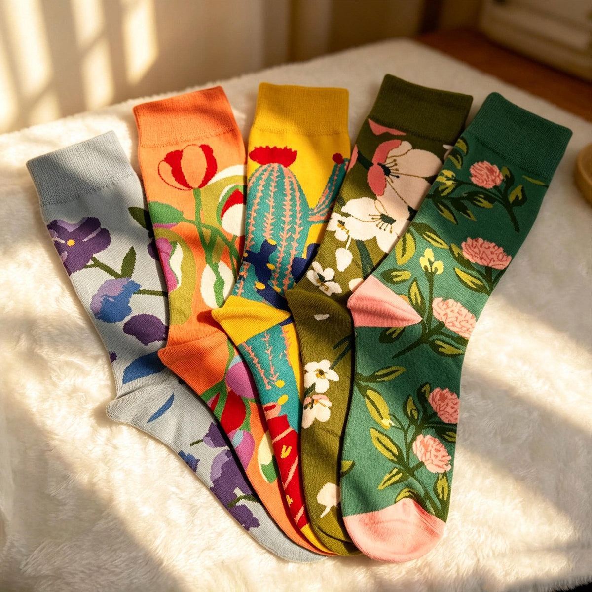 Personalized Artistic Garden Crew Socks, Floral Botanical Jacquard Knit Socks, Nature Inspired Socks by AnnieColors