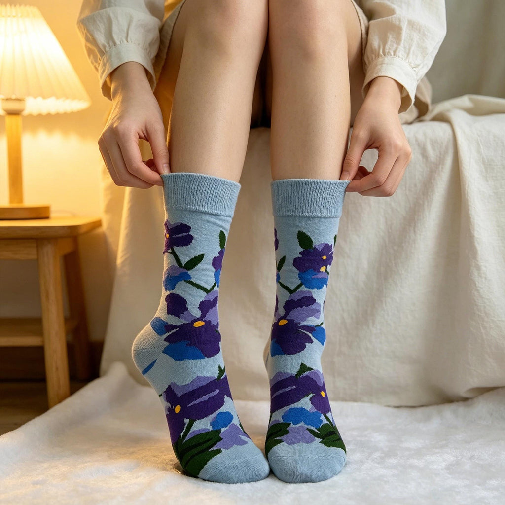 Personalized Artistic Garden Crew Socks, Floral Botanical Jacquard Knit Socks, Nature Inspired Socks by AnnieColors, view 5