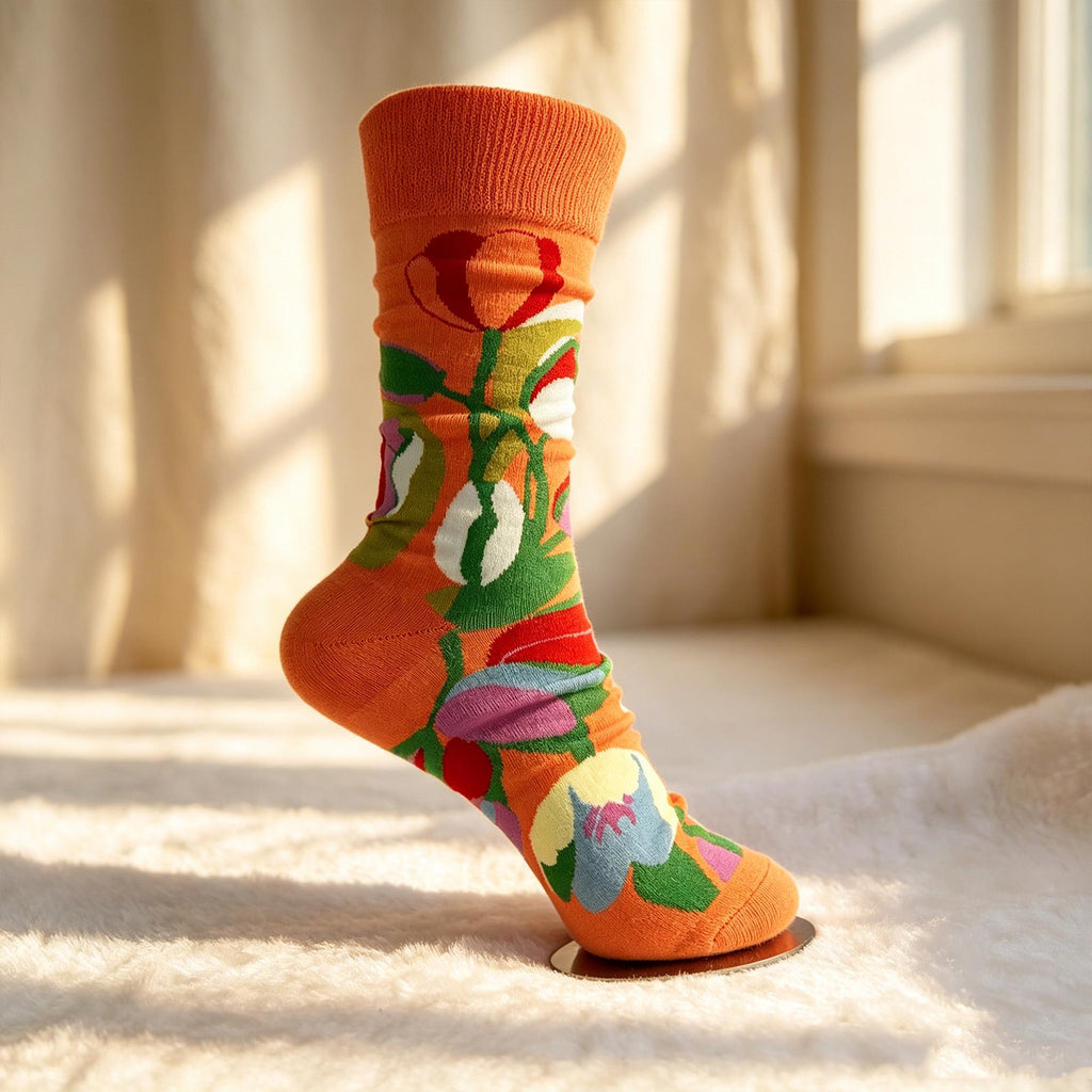 Personalized Artistic Garden Crew Socks, Floral Botanical Jacquard Knit Socks, Nature Inspired Socks by AnnieColors, view 8