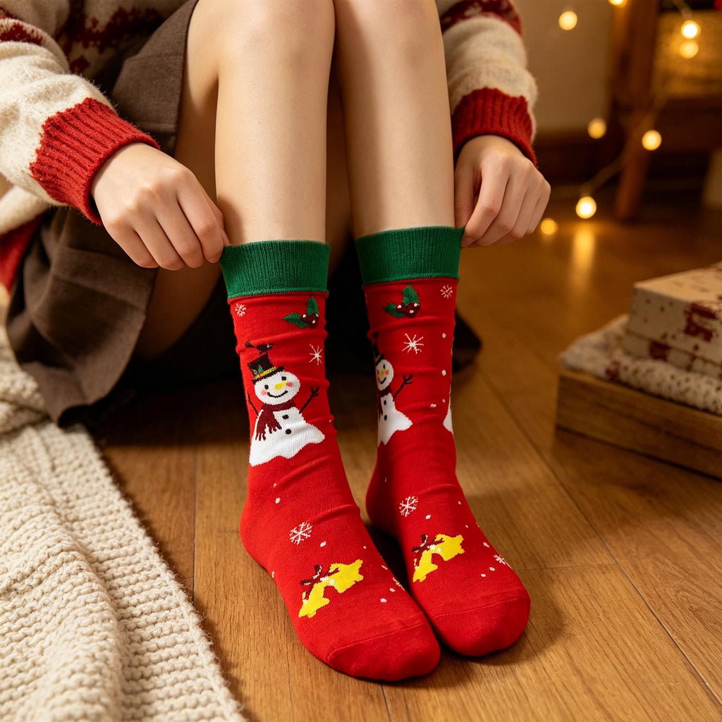 Christmas Snowman Socks, Festive Holiday Crew Socks, Cute Winter Socks, Cozy Xmas Gift for Her by AnnieColors, view 5