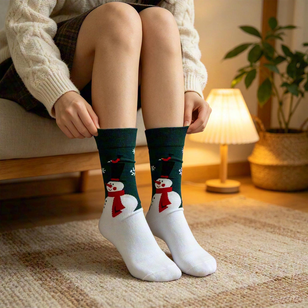 Christmas Snowman Socks, Festive Holiday Crew Socks, Cute Winter Socks, Cozy Xmas Gift for Her by AnnieColors, view 3