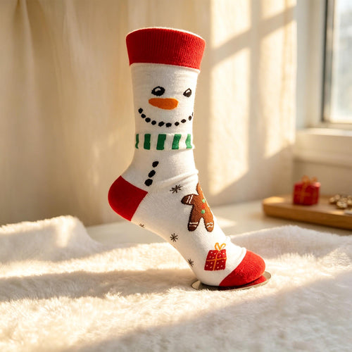 Christmas Snowman Socks, Festive Holiday Crew Socks, Cute Winter Socks, Cozy Xmas Gift for Her by AnnieColors