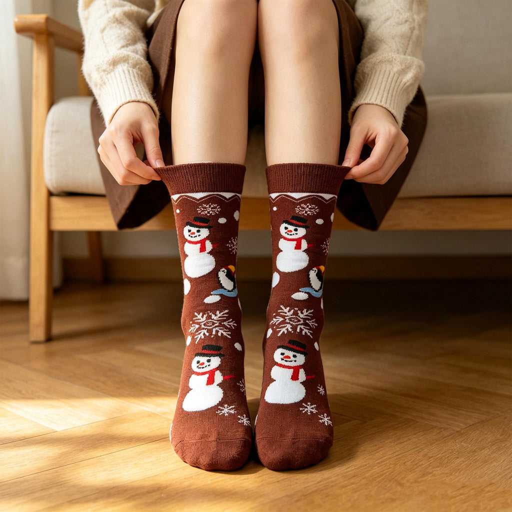 Christmas Snowman Socks, Festive Holiday Crew Socks, Cute Winter Socks, Cozy Xmas Gift for Her by AnnieColors, view 6