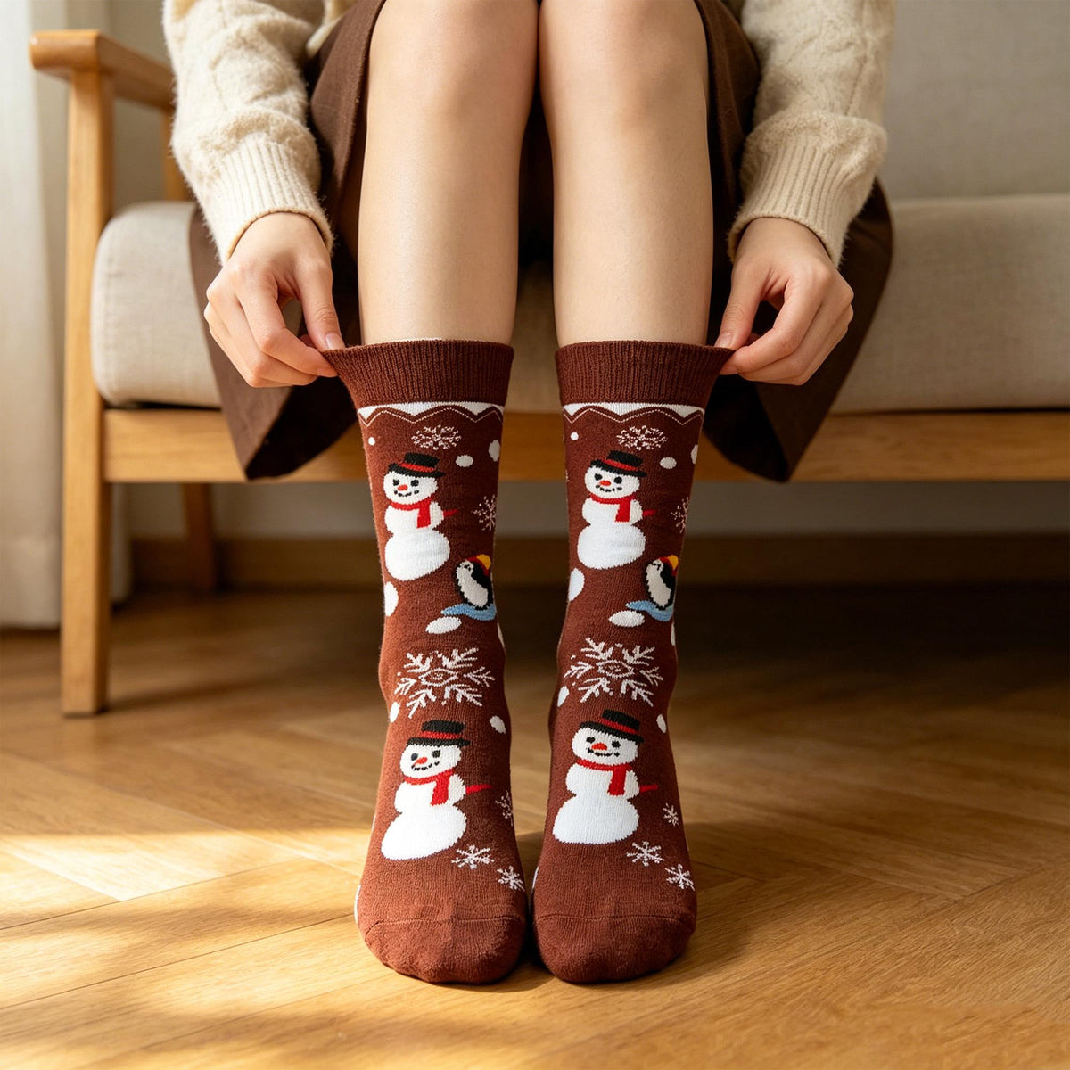 Christmas Snowman Socks, Festive Holiday Crew Socks, Cute Winter Socks, Cozy Xmas Gift for Her by AnnieColors, view 6
