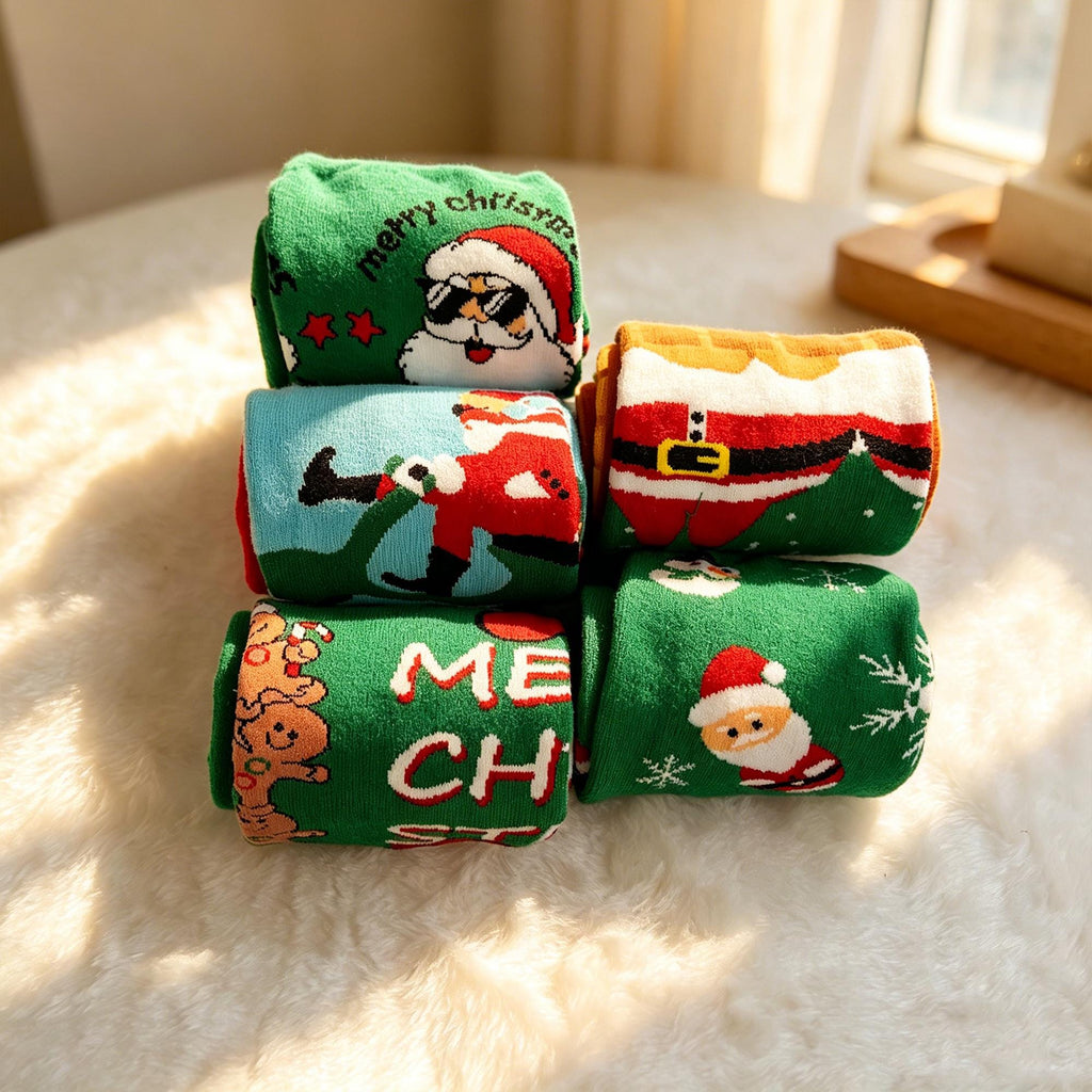 Cool Santa Crew Socks sock collection, Funny Christmas Patterns, White Elephant Gift by AnnieColors, view 8