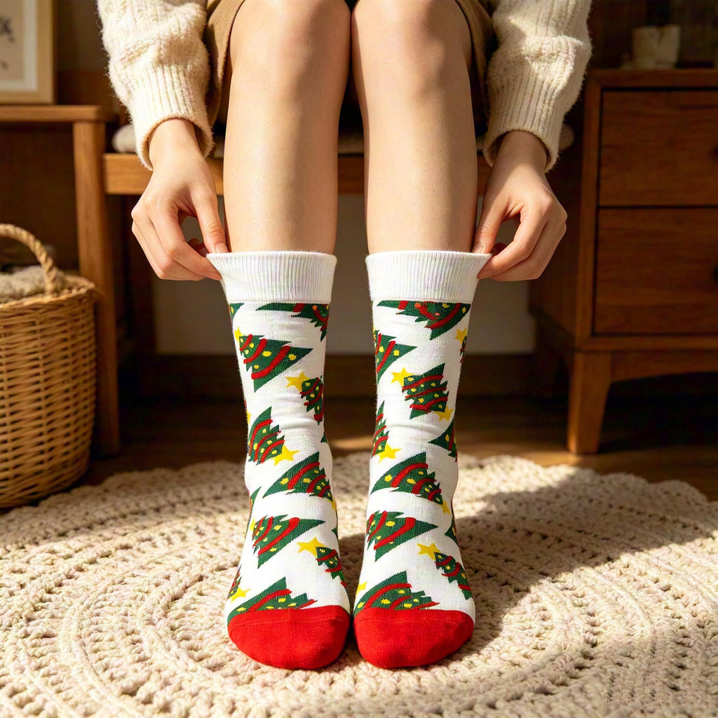Colorful Festive Holiday Crew Socks, Novelty Dinosaur Xmas Sock, Cozy Winter Gift for Her by AnnieColors, view 3