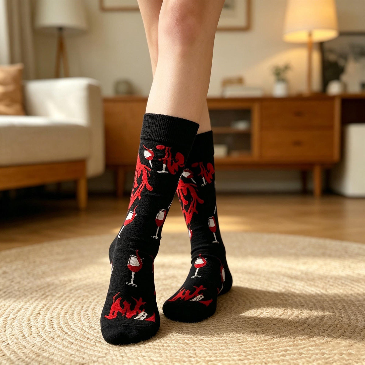 Pizza Coffee and Wine Socks sock collection, Funny Foodie Crew Socks, Brunch Lover Gift by AnnieColors, view 4