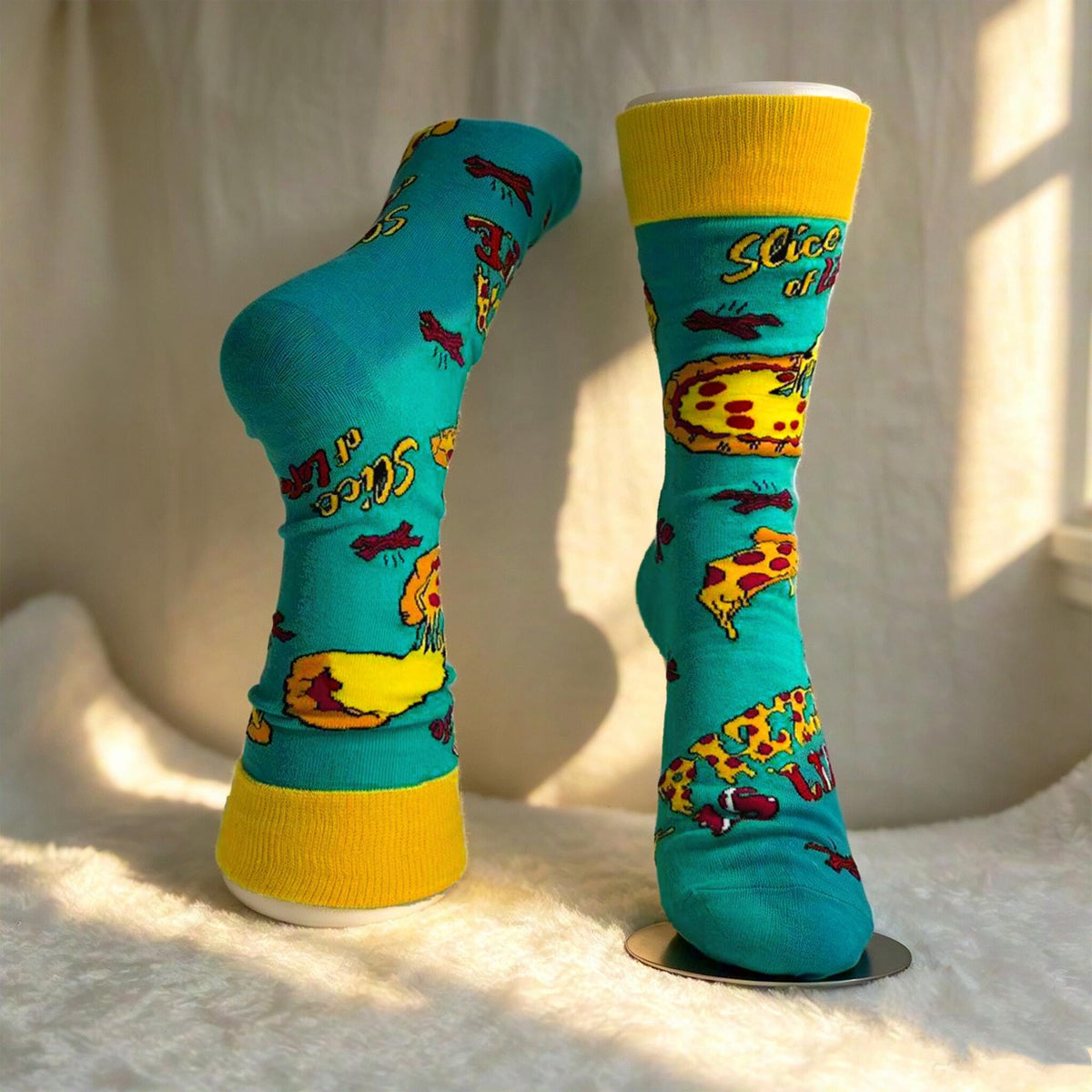 Pizza Coffee and Wine Socks sock collection, Funny Foodie Crew Socks, Brunch Lover Gift by AnnieColors, view 10
