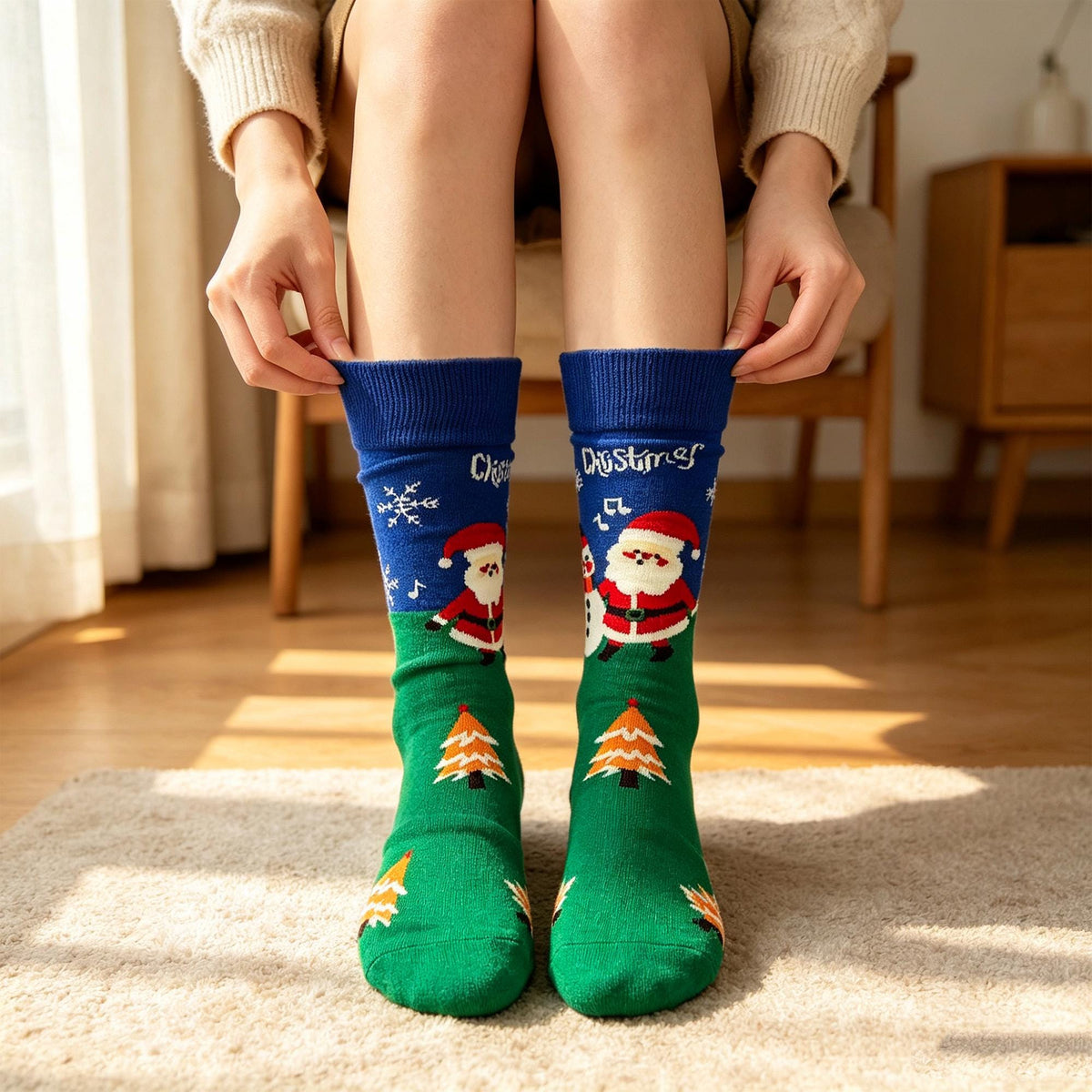 Music Santa Crew Socks, Ho Ho Ho Christmas sock collection, Holiday Gift for Music Lover by AnnieColors, view 2