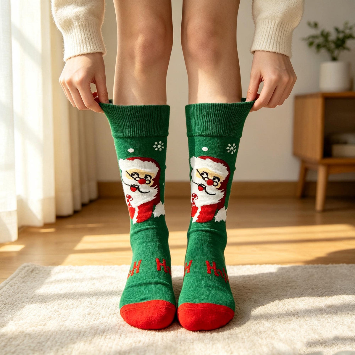Music Santa Crew Socks, Ho Ho Ho Christmas sock collection, Holiday Gift for Music Lover by AnnieColors, view 3