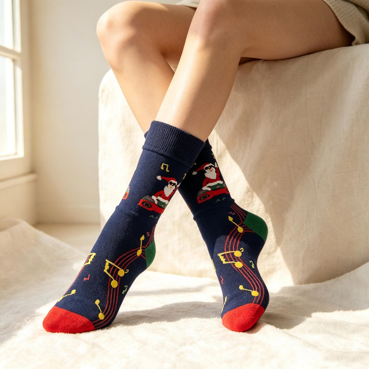 Music Santa Crew Socks, Ho Ho Ho Christmas sock collection, Holiday Gift for Music Lover by AnnieColors, view 4