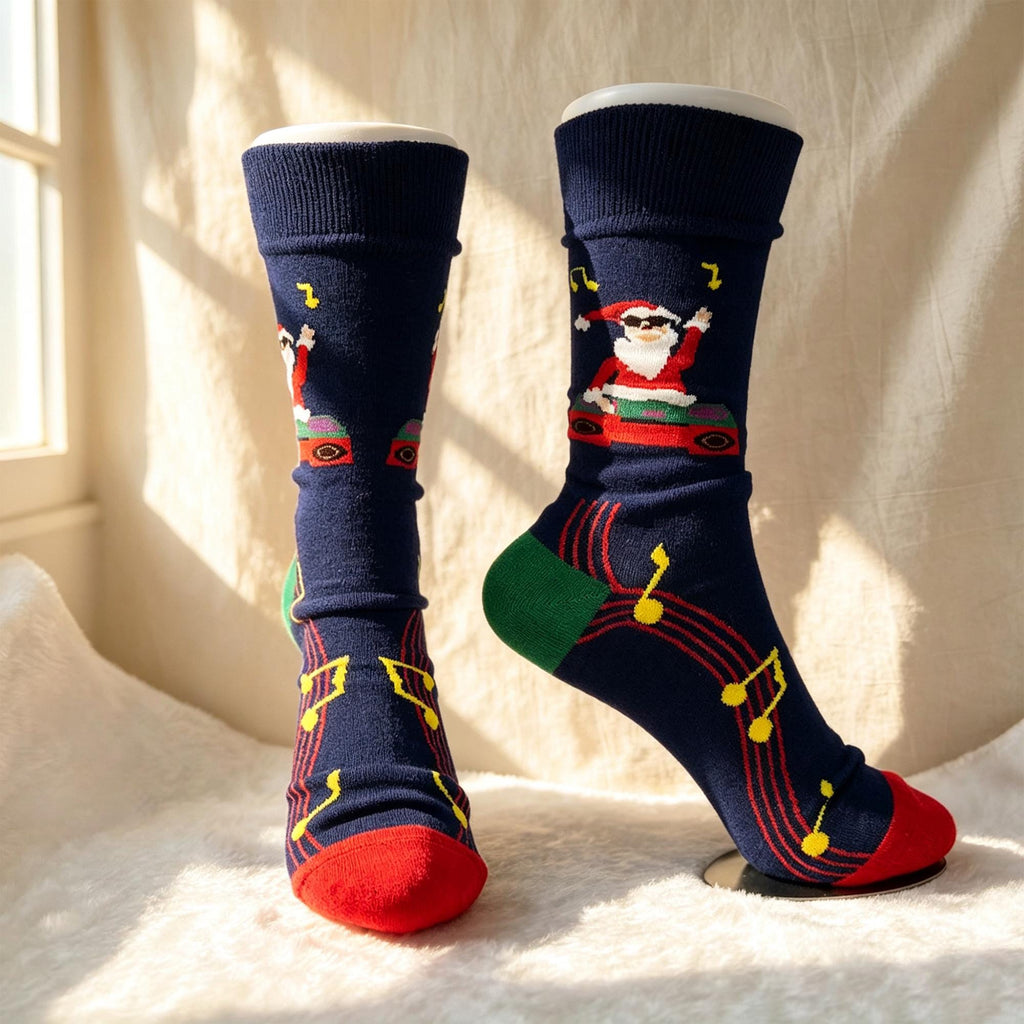 Music Santa Crew Socks, Ho Ho Ho Christmas sock collection, Holiday Gift for Music Lover by AnnieColors, view 7