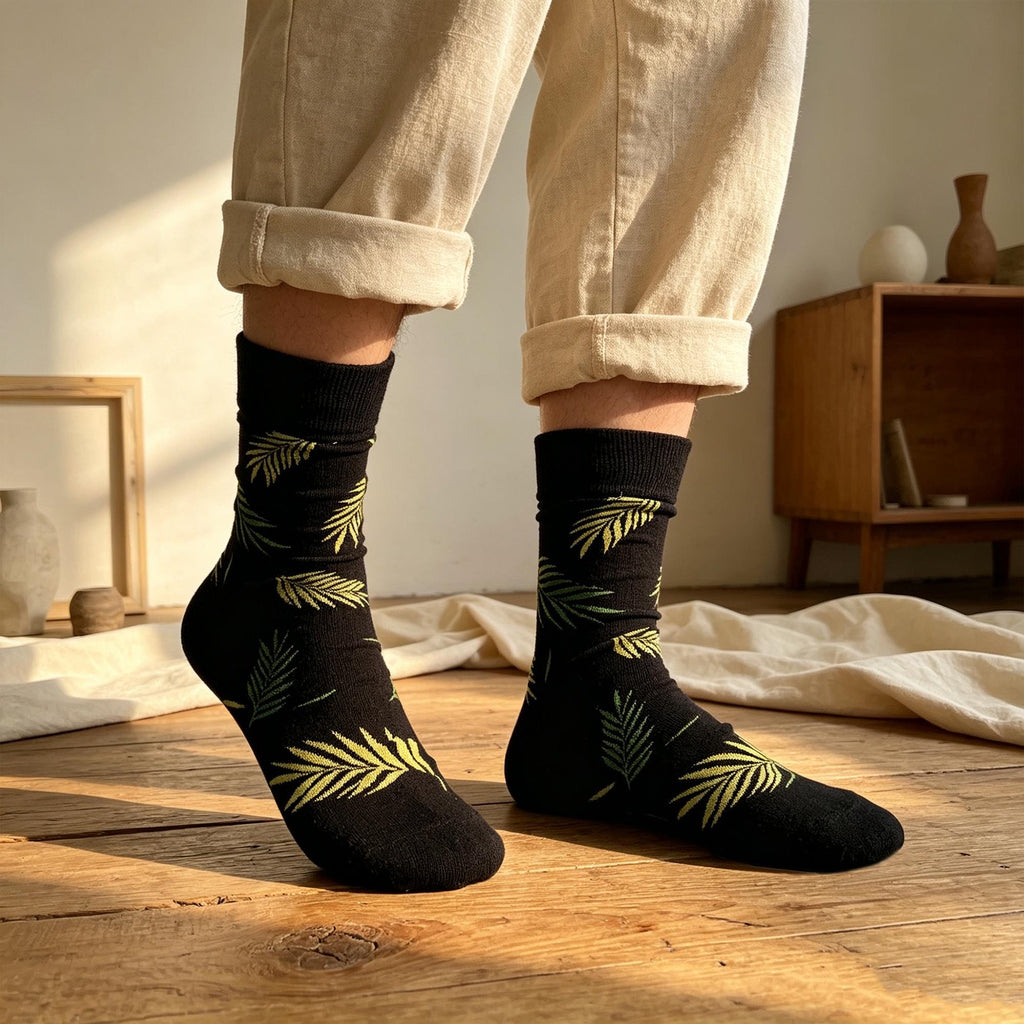 Botanical Crew Socks sock collection, Leaf Pattern Socks, Tropical &Autumn Maple Leaf Socks, Nature by AnnieColors, view 2