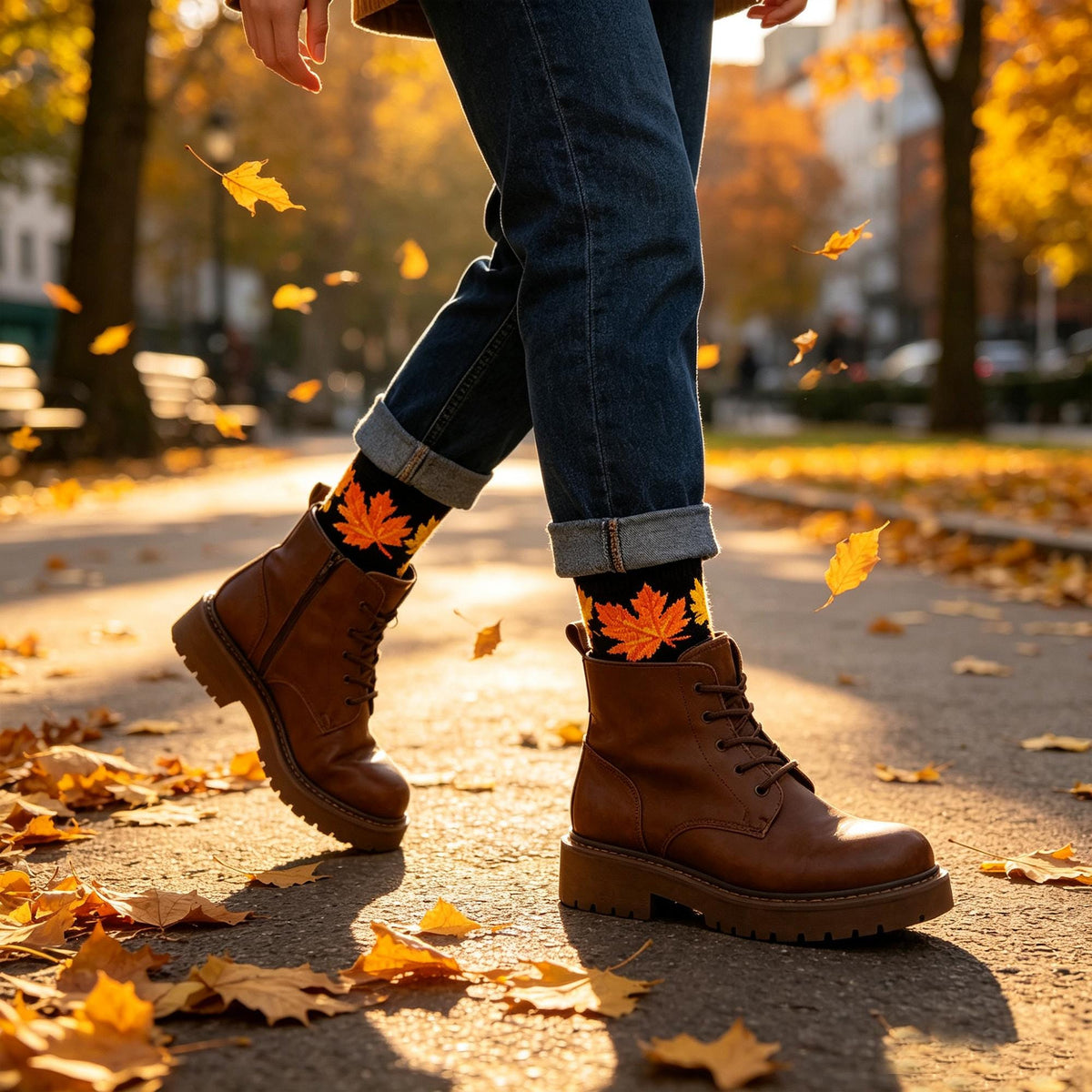 Botanical Crew Socks sock collection, Leaf Pattern Socks, Tropical &Autumn Maple Leaf Socks, Nature by AnnieColors, view 6