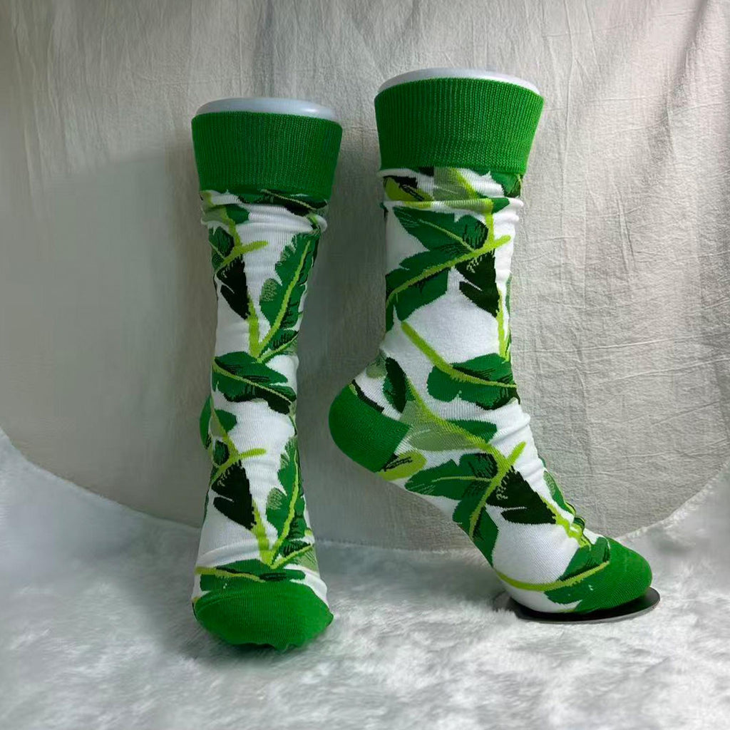 Botanical Crew Socks sock collection, Leaf Pattern Socks, Tropical &Autumn Maple Leaf Socks, Nature by AnnieColors, view 7