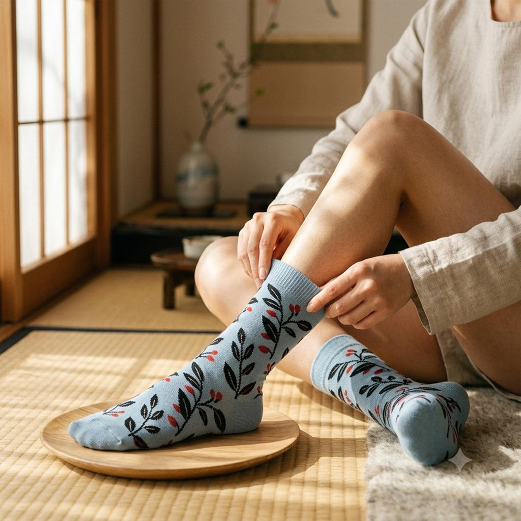 Botanical Crew Socks sock collection, Leaf Pattern Socks, Tropical &Autumn Maple Leaf Socks, Nature by AnnieColors, view 8