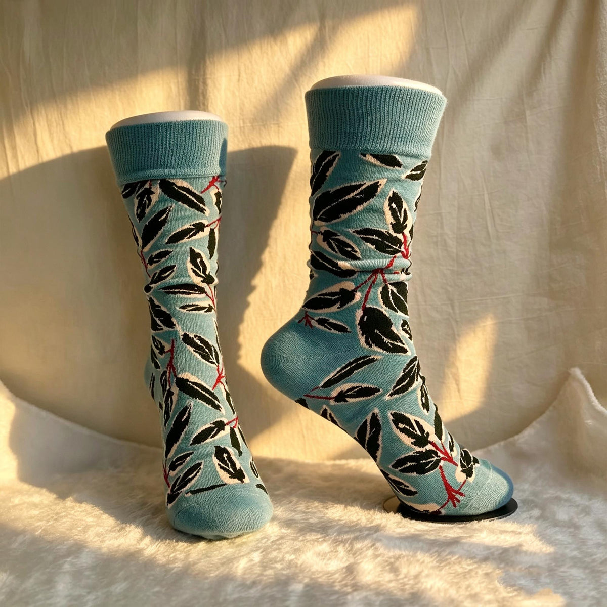 Botanical Crew Socks sock collection, Leaf Pattern Socks, Tropical &Autumn Maple Leaf Socks, Nature by AnnieColors, view 9