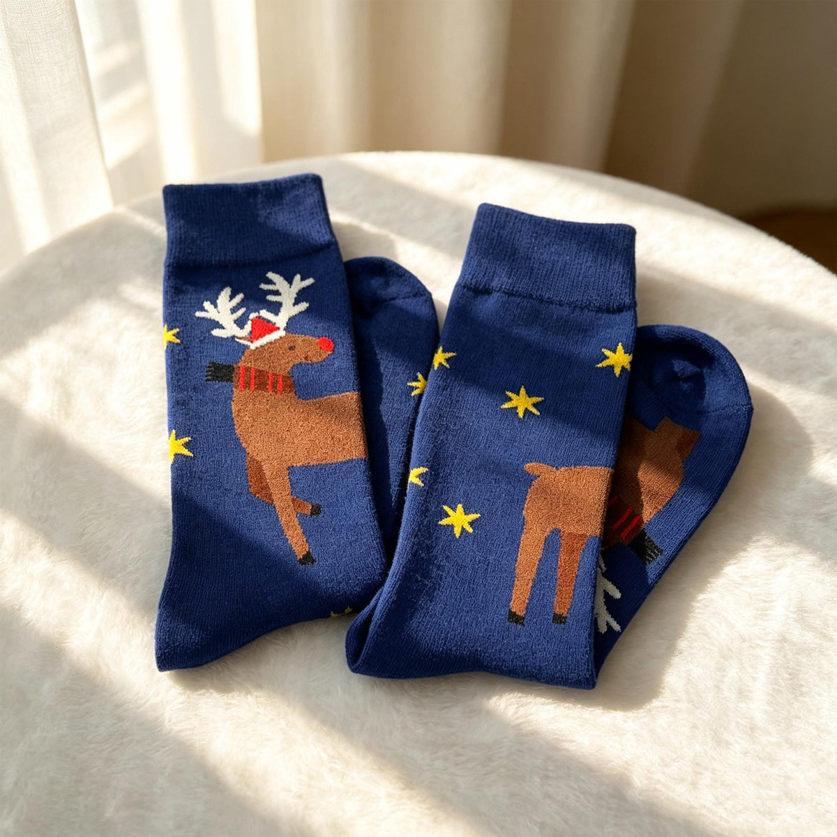 Feliz Navidad Crew Socks, Reindeer Star and Christmas Tree sock collection, Holiday Gift by AnnieColors, view 10