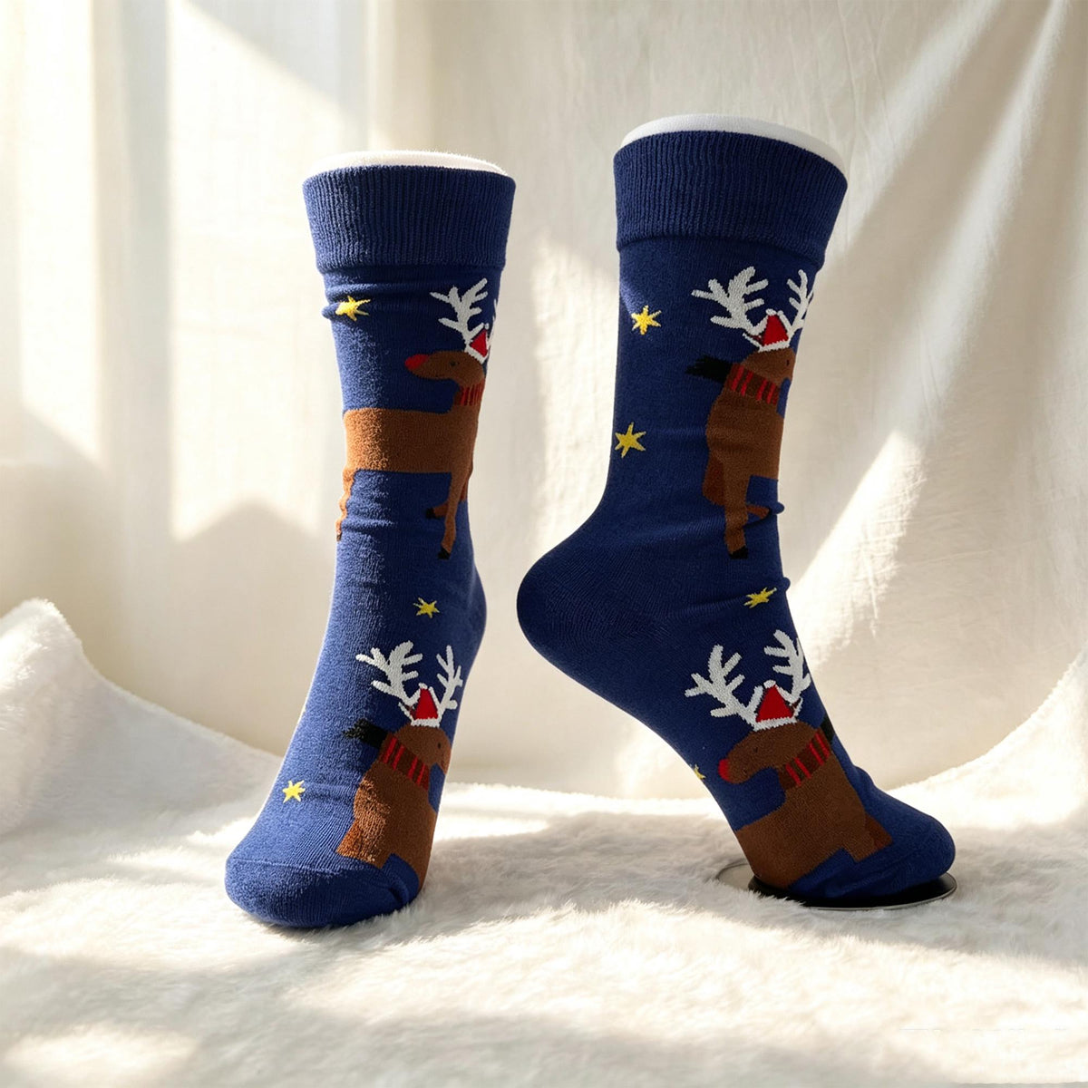 Feliz Navidad Crew Socks, Reindeer Star and Christmas Tree sock collection, Holiday Gift by AnnieColors, view 7
