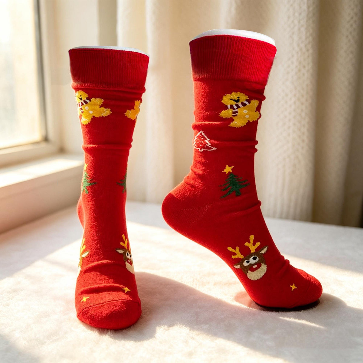 Gingerbread Christmas Crew Socks, Reindeer Bell Holiday sock collection, Cookie Swap Gift by AnnieColors, view 6