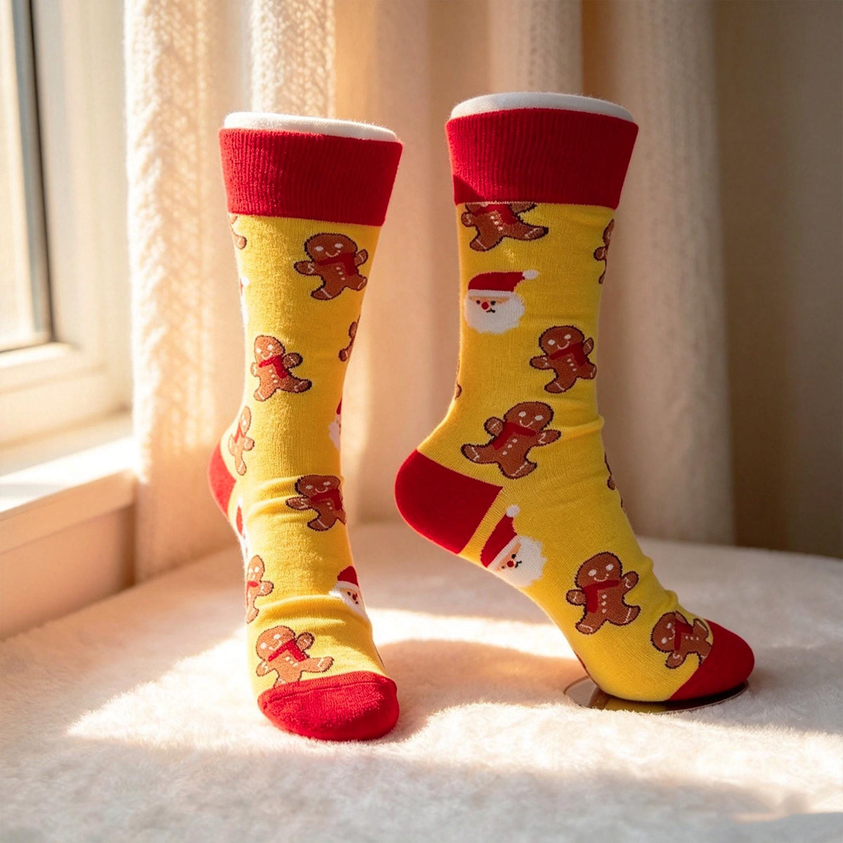 Gingerbread Christmas Crew Socks, Reindeer Bell Holiday sock collection, Cookie Swap Gift by AnnieColors, view 5