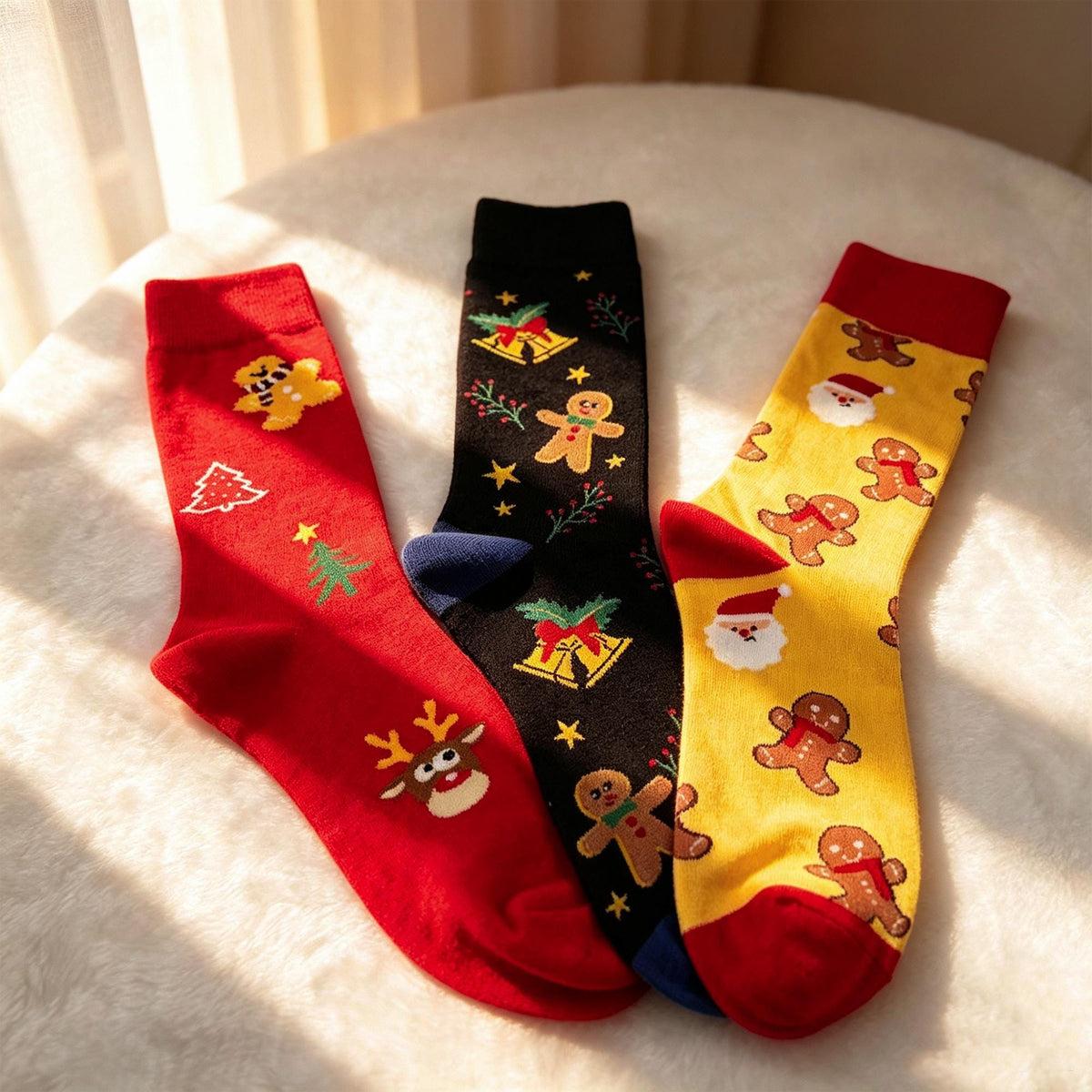Gingerbread Christmas Crew Socks, Reindeer Bell Holiday sock collection, Cookie Swap Gift by AnnieColors