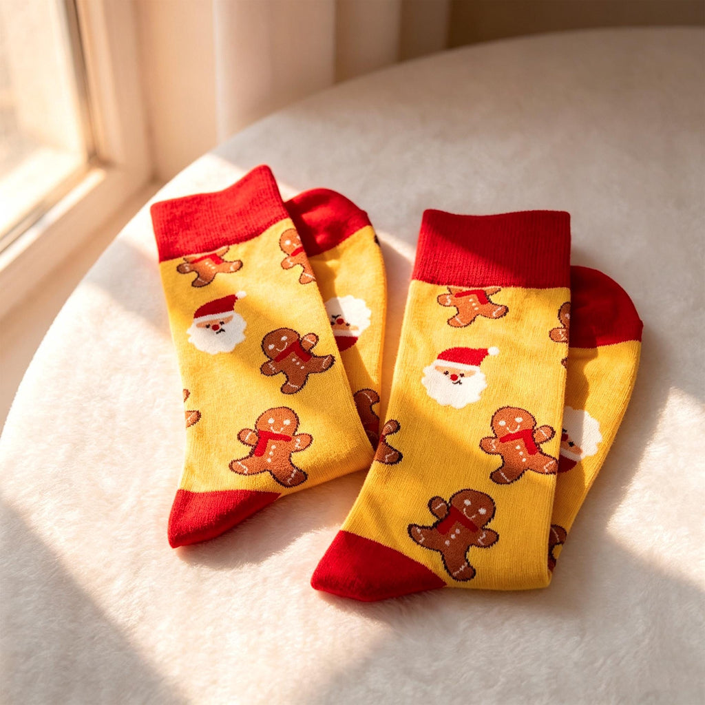 Gingerbread Christmas Crew Socks, Reindeer Bell Holiday sock collection, Cookie Swap Gift by AnnieColors, view 10