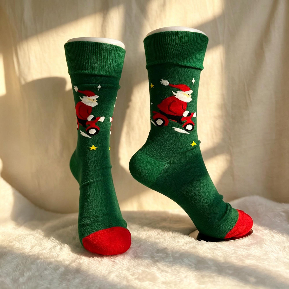 Santa Christmas Crew Socks, Biking Skating and Gift Carrying Designs, Holiday Gift for Her by AnnieColors, view 8