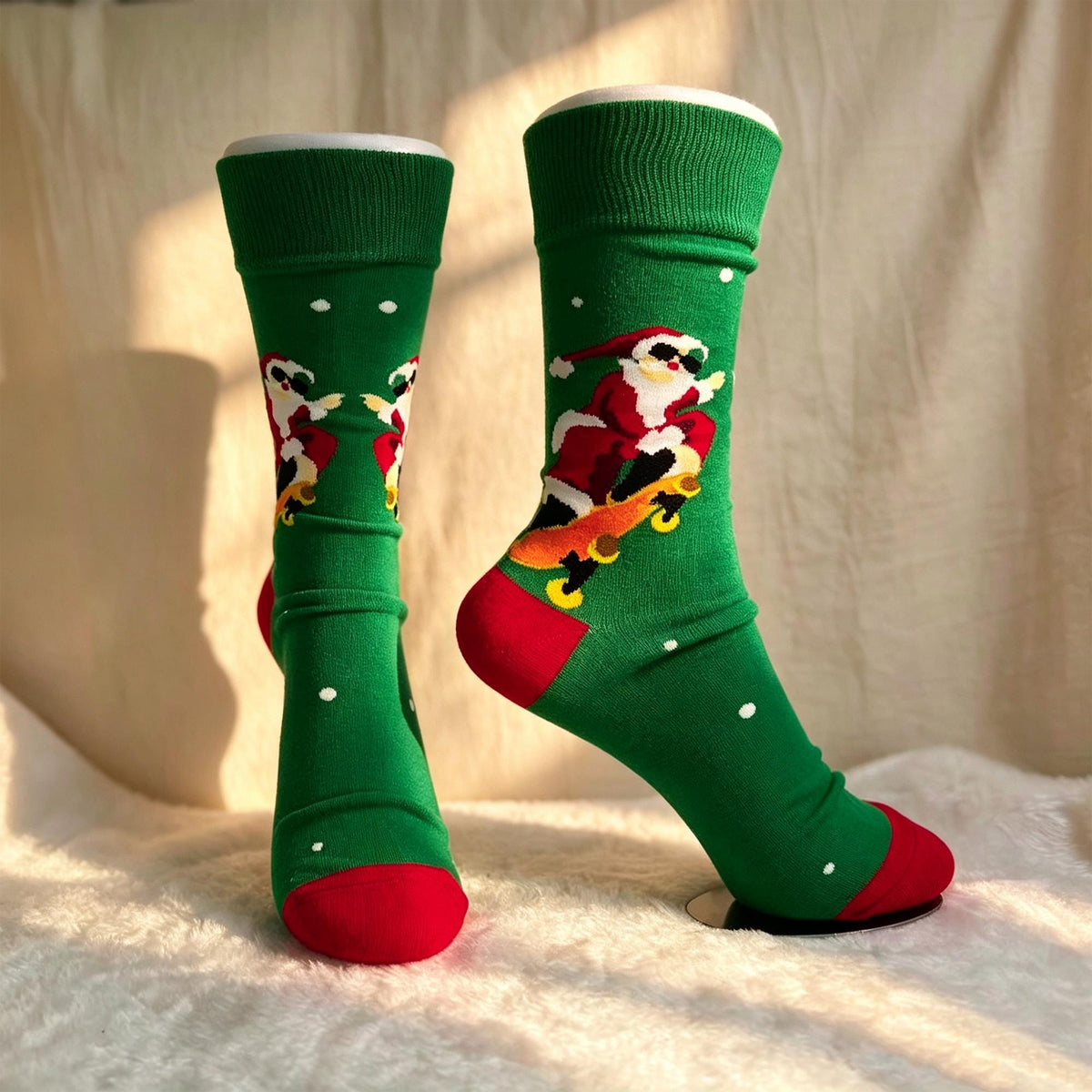 Santa Christmas Crew Socks, Biking Skating and Gift Carrying Designs, Holiday Gift for Her by AnnieColors, view 6