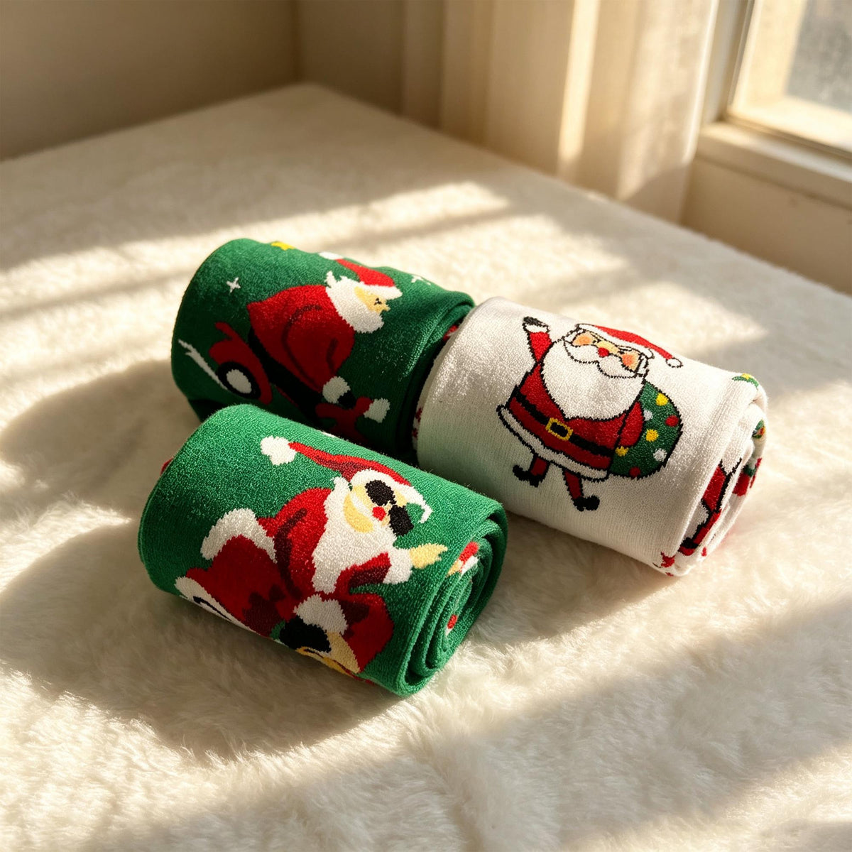 Santa Christmas Crew Socks, Biking Skating and Gift Carrying Designs, Holiday Gift for Her by AnnieColors, view 10