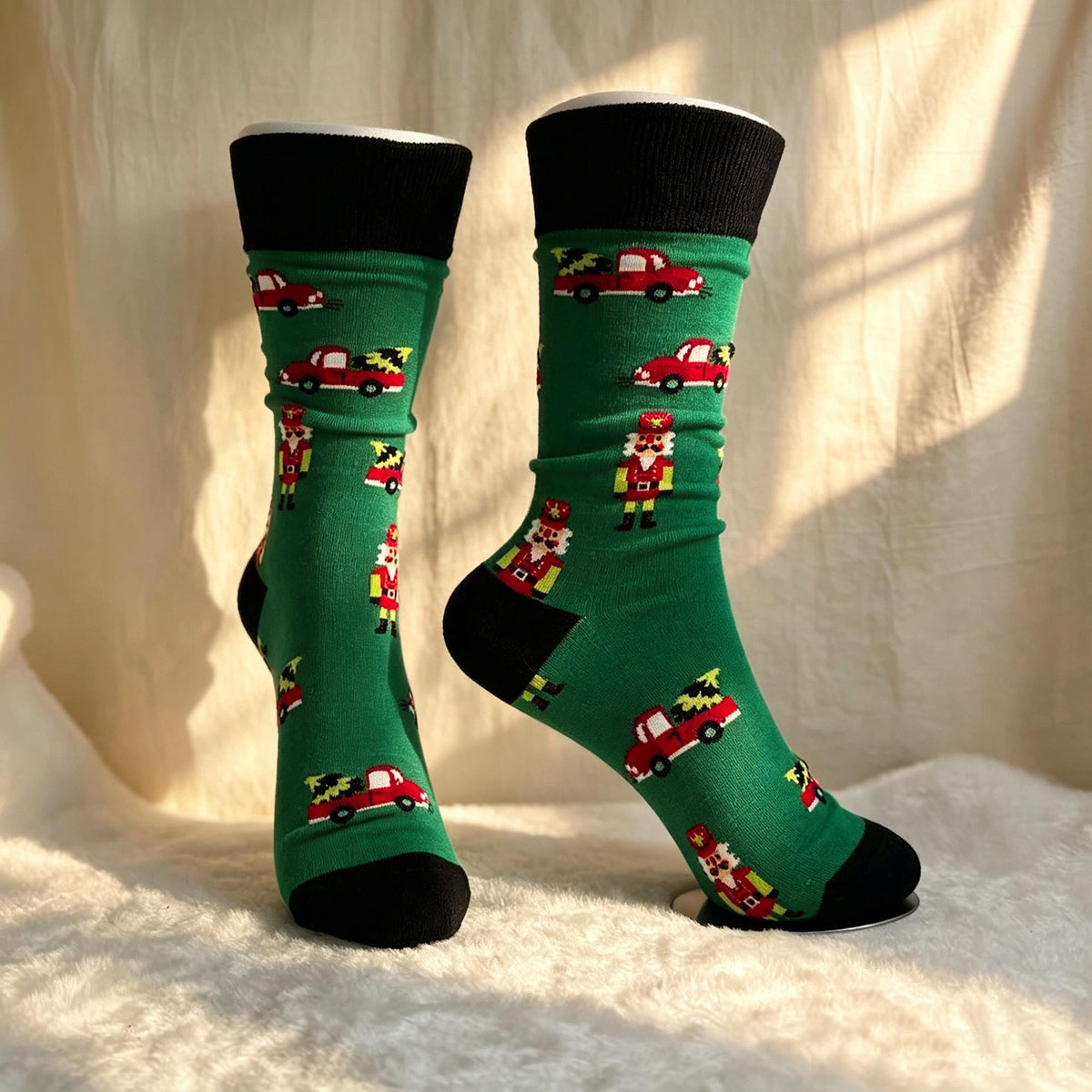 Christmas Party Crew Socks, Holiday Car Reindeer and Candy Cane Designs, Secret Santa Gift by AnnieColors, view 5