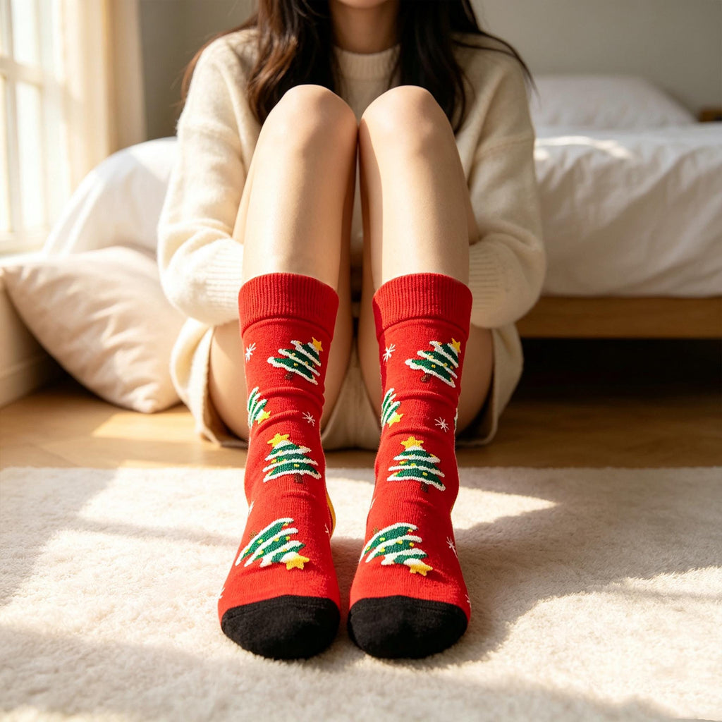 Christmas Care Package Socks, Snowman Reindeer and Tree Crew Socks, College Gift by AnnieColors, view 4