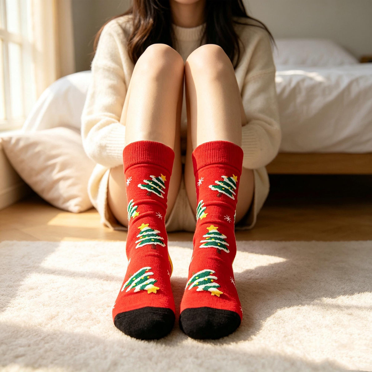 Christmas Care Package Socks, Snowman Reindeer and Tree Crew Socks, College Gift by AnnieColors, view 4