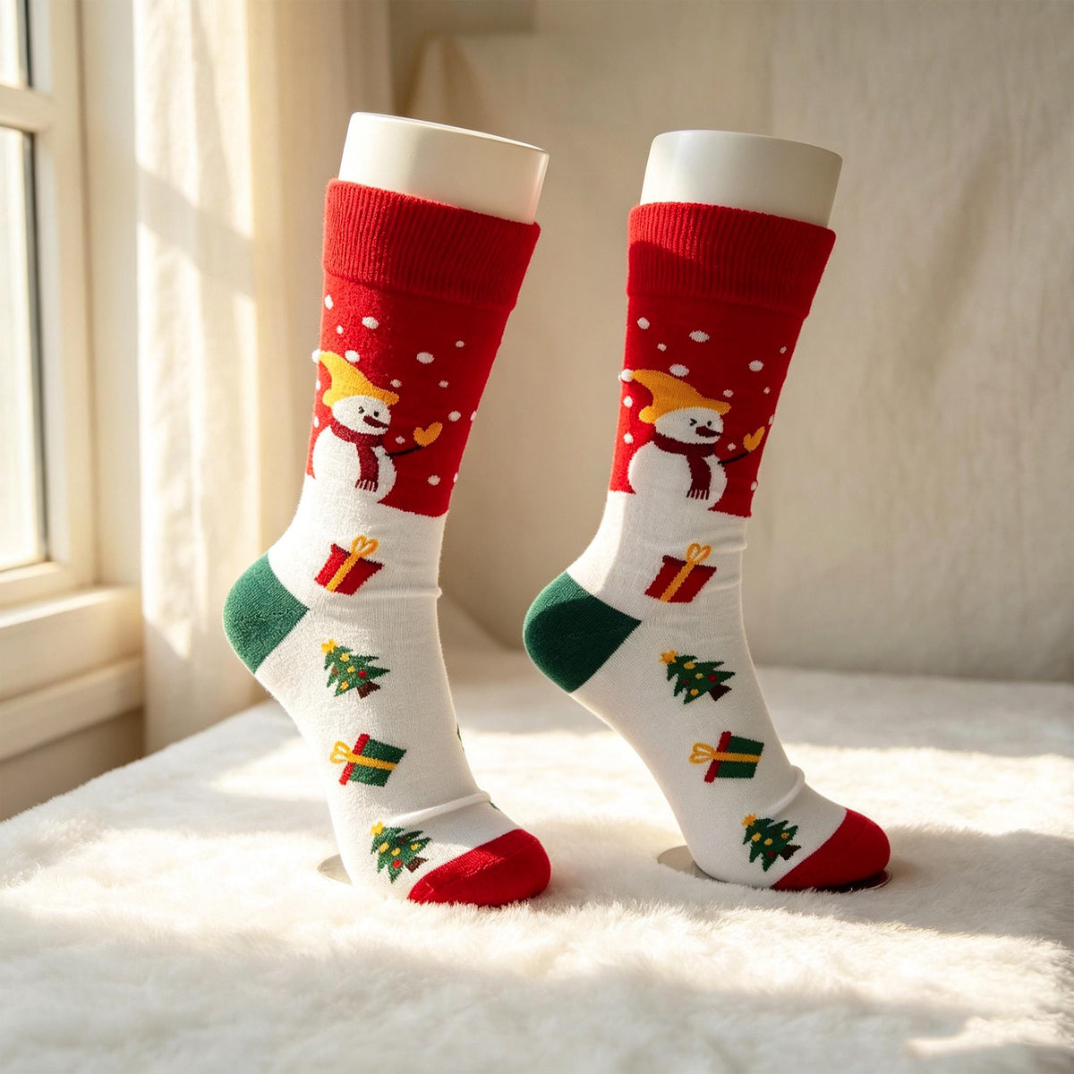 Christmas Care Package Socks, Snowman Reindeer and Tree Crew Socks, College Gift by AnnieColors, view 5
