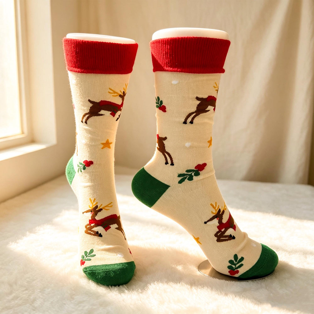 Christmas Care Package Socks, Snowman Reindeer and Tree Crew Socks, College Gift by AnnieColors, view 6
