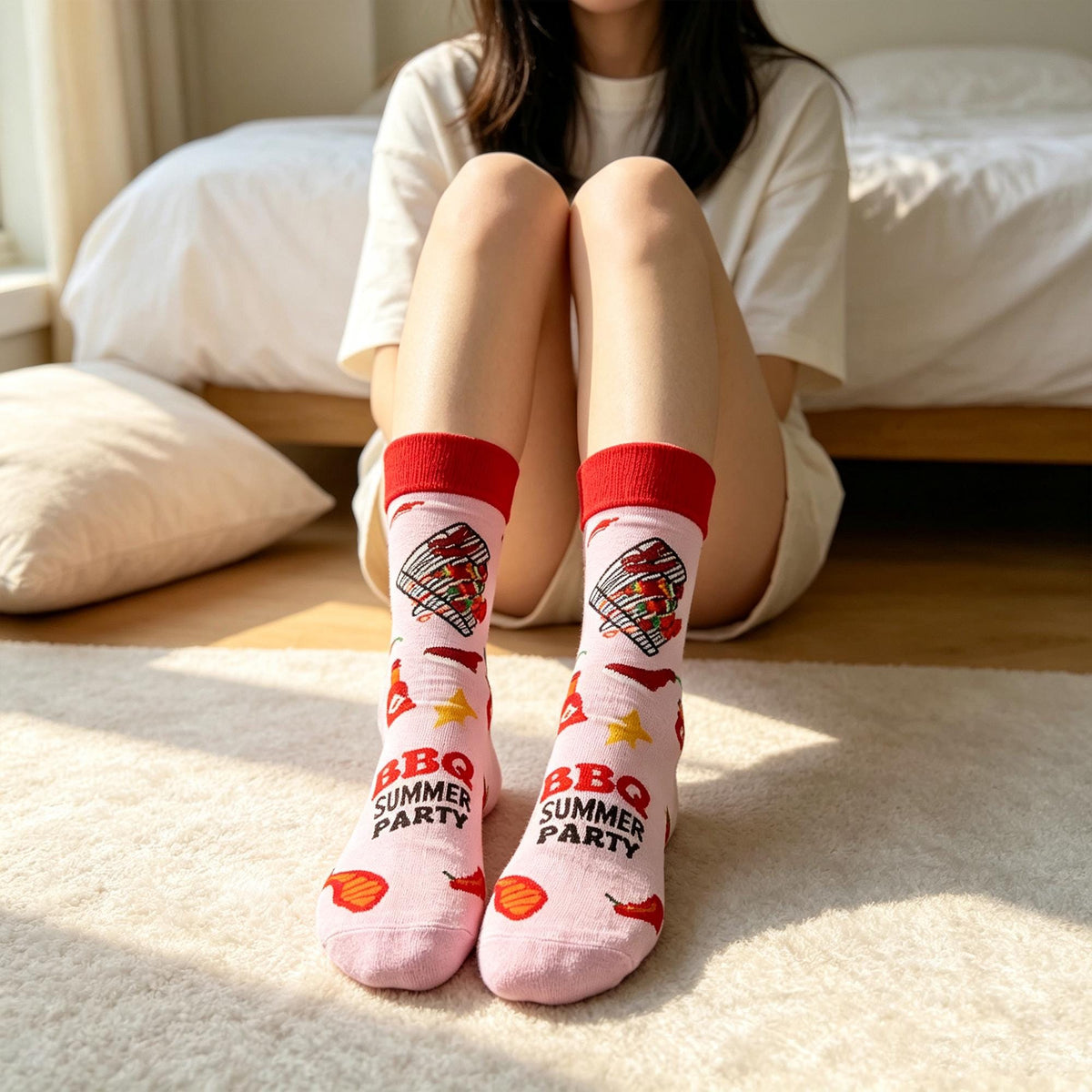 Food and Drink Crew Socks, Aperol Beer BBQ Sunflower sock collection, Summer Party Gift by AnnieColors, view 5