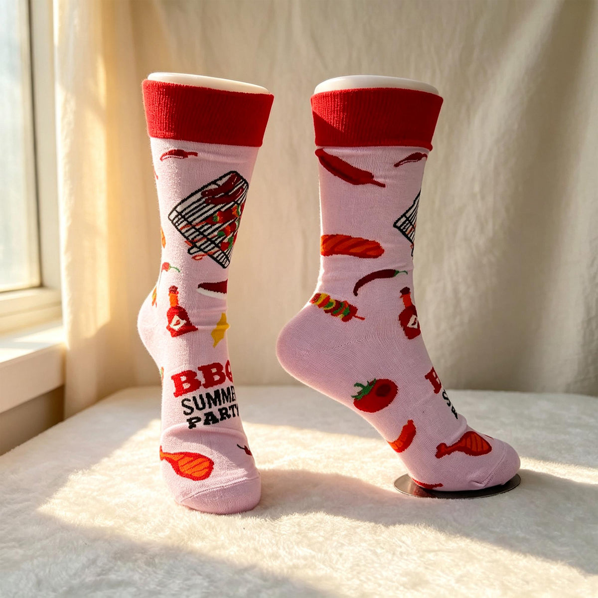 Food and Drink Crew Socks, Aperol Beer BBQ Sunflower sock collection, Summer Party Gift by AnnieColors, view 10