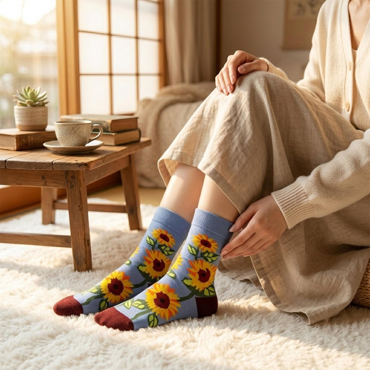Food and Drink Crew Socks, Aperol Beer BBQ Sunflower sock collection, Summer Party Gift by AnnieColors, view 2