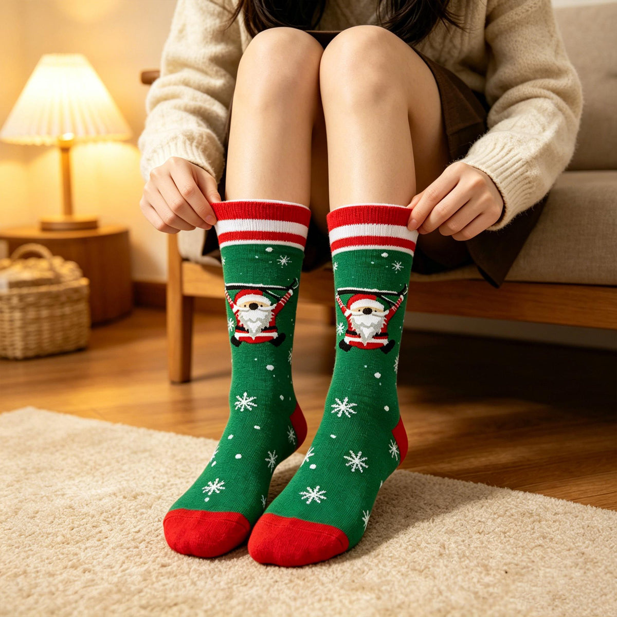 Personalized Christmas Crew Socks, Custom Name Red and Green Holiday Gift by AnnieColors, view 2
