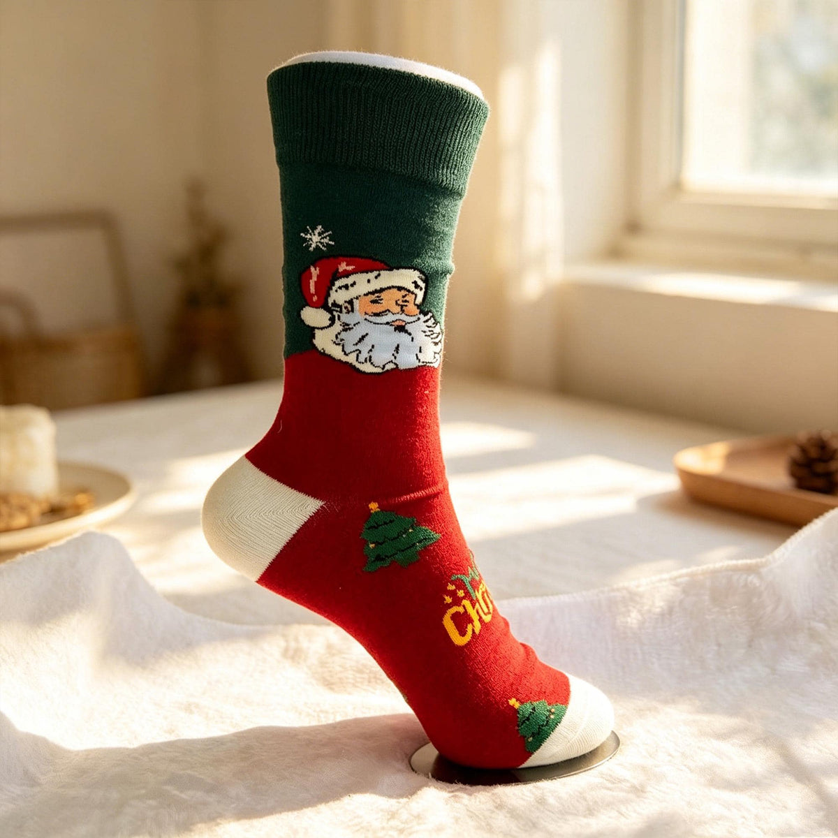 Personalized Christmas Crew Socks, Custom Name Red and Green Holiday Gift by AnnieColors, view 6