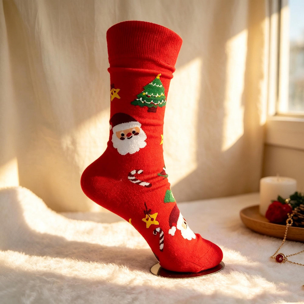 Personalized Christmas Crew Socks, Custom Name Red and Green Holiday Gift by AnnieColors, view 9