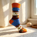 Christmas Gingerbread Socks, Colorful Festive Holiday Crew Socks, Winter Village Patterned Socks by AnnieColors