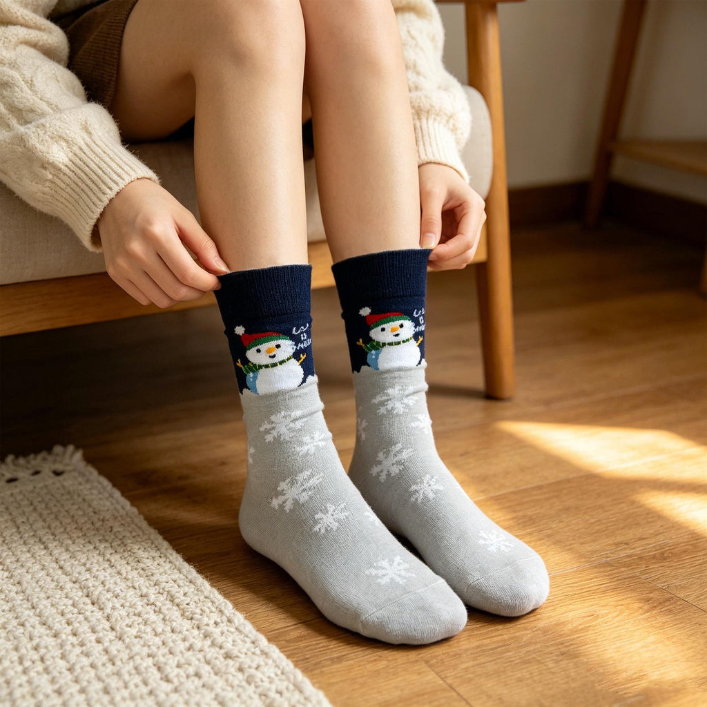 Christmas Snowman Socks, Festive Holiday Crew Socks, Cute Winter Socks, Cozy Xmas Gift for Her by AnnieColors, view 4