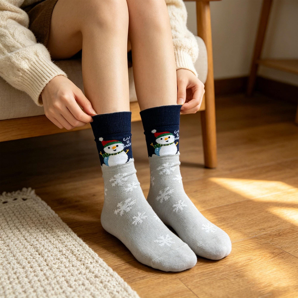 Christmas Snowman Socks, Festive Holiday Crew Socks, Cute Winter Socks, Cozy Xmas Gift for Her by AnnieColors, view 4