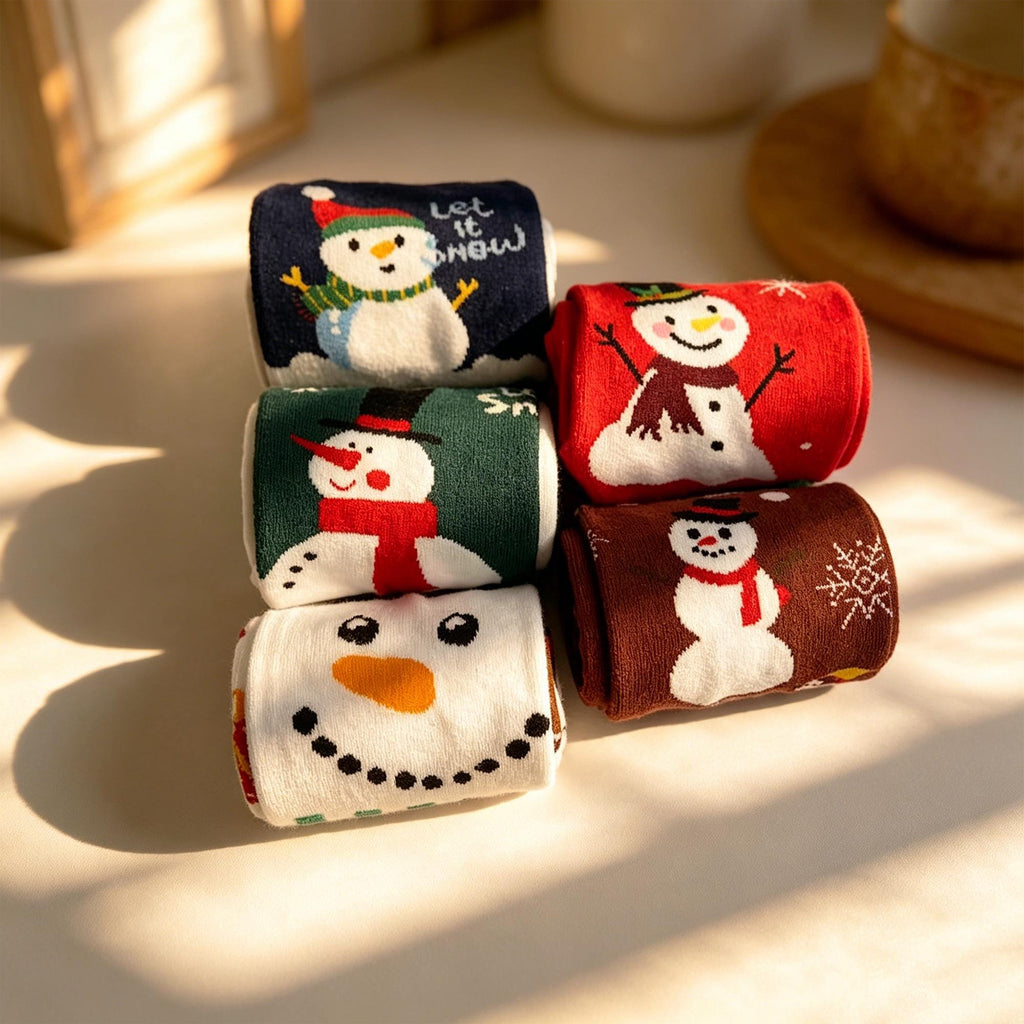 Christmas Snowman Socks, Festive Holiday Crew Socks, Cute Winter Socks, Cozy Xmas Gift for Her by AnnieColors, view 7