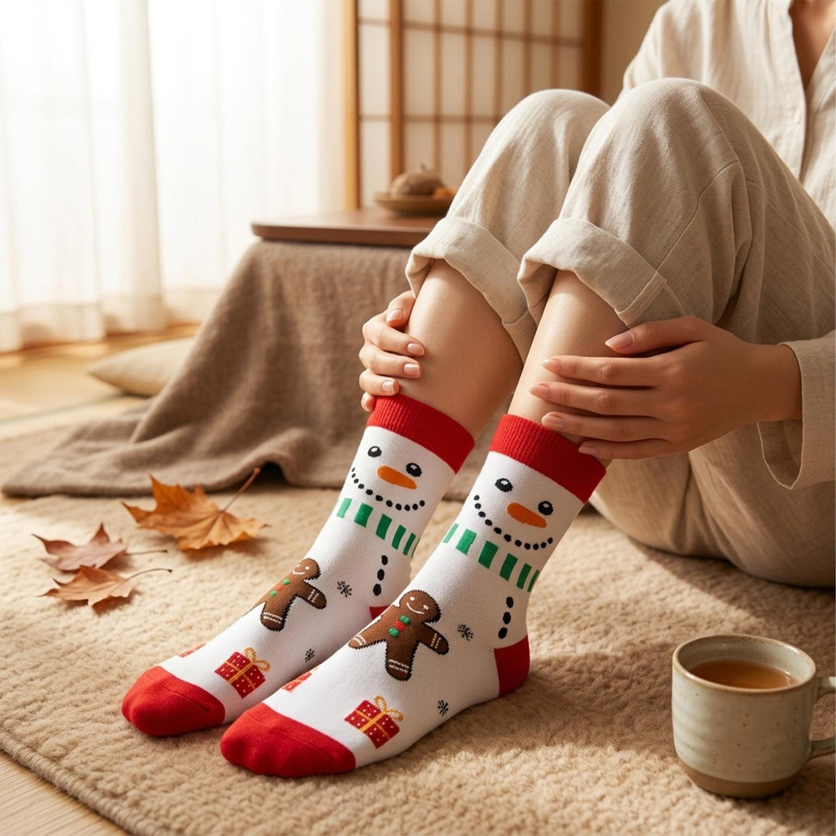 Christmas Snowman Socks, Festive Holiday Crew Socks, Cute Winter Socks, Cozy Xmas Gift for Her by AnnieColors, view 2