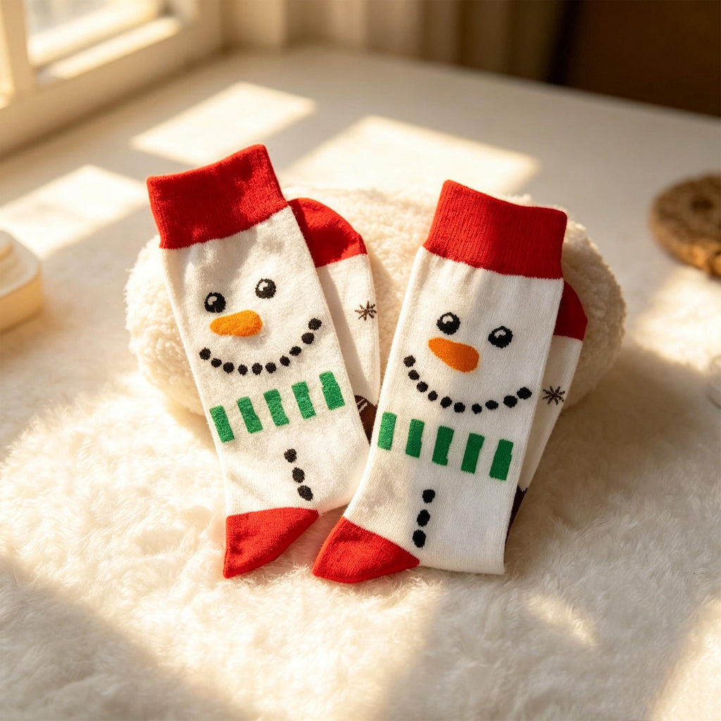 Christmas Snowman Socks, Festive Holiday Crew Socks, Cute Winter Socks, Cozy Xmas Gift for Her by AnnieColors, view 8